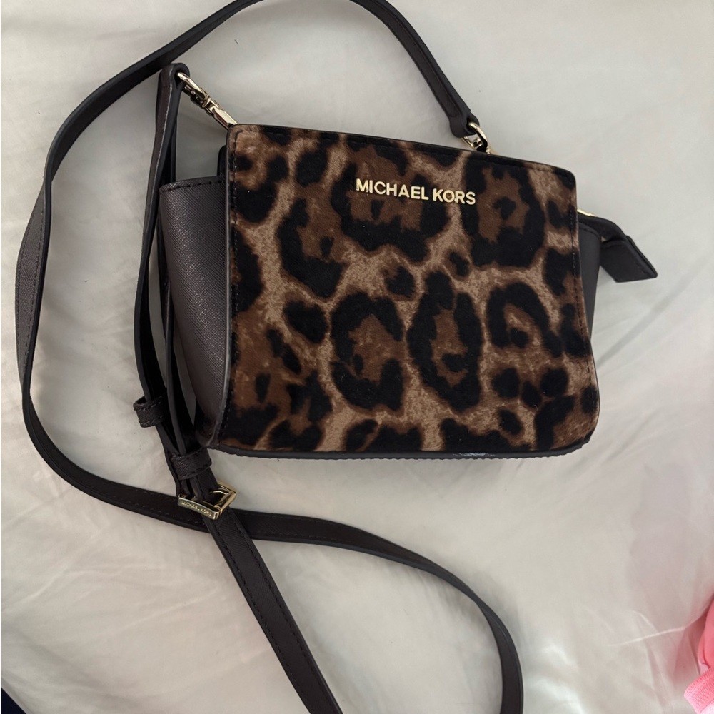 Michael Kors Brown and Black Animal Print Crossbody Bag